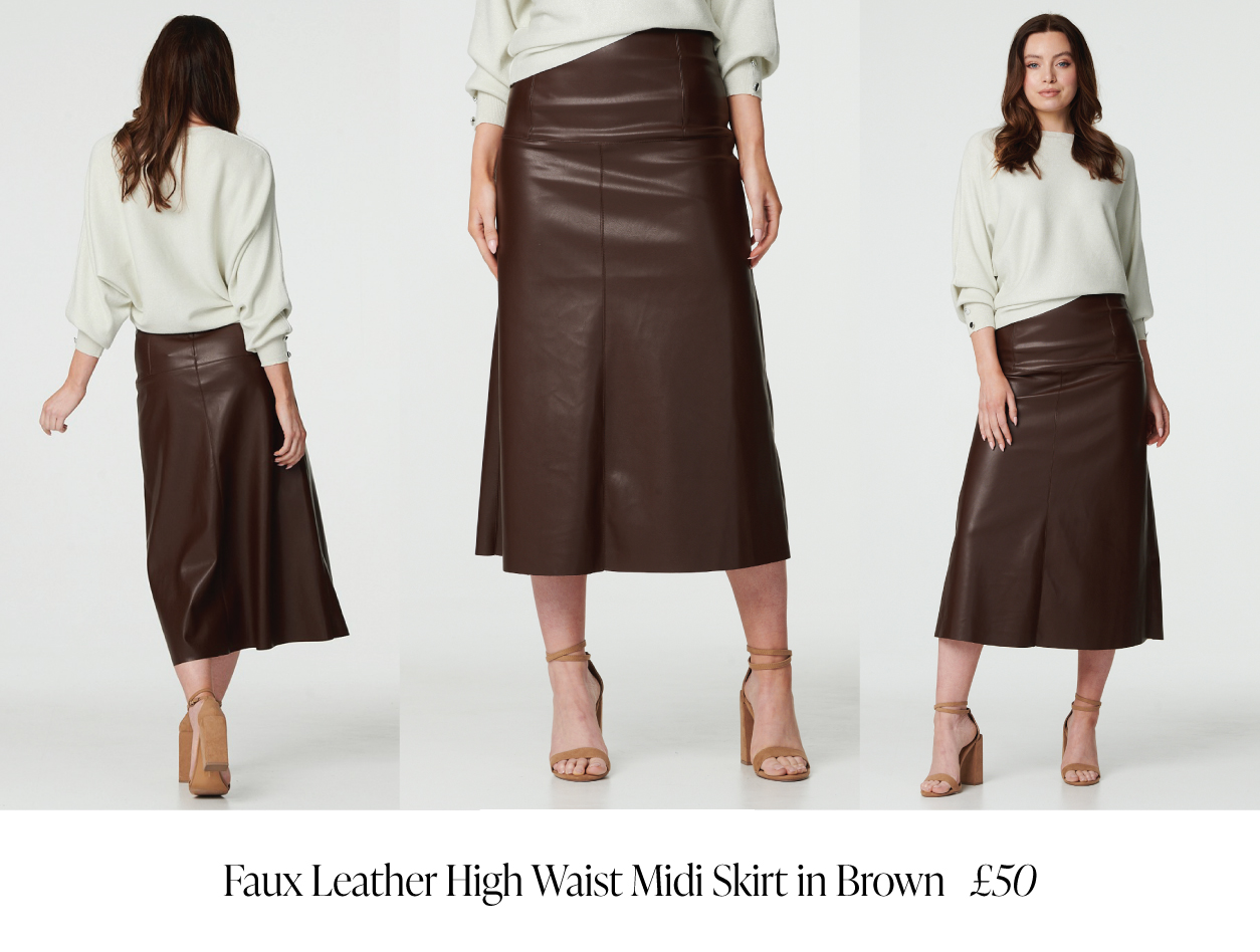 Faux Leather High Waist Midi Skirt | Shop Now