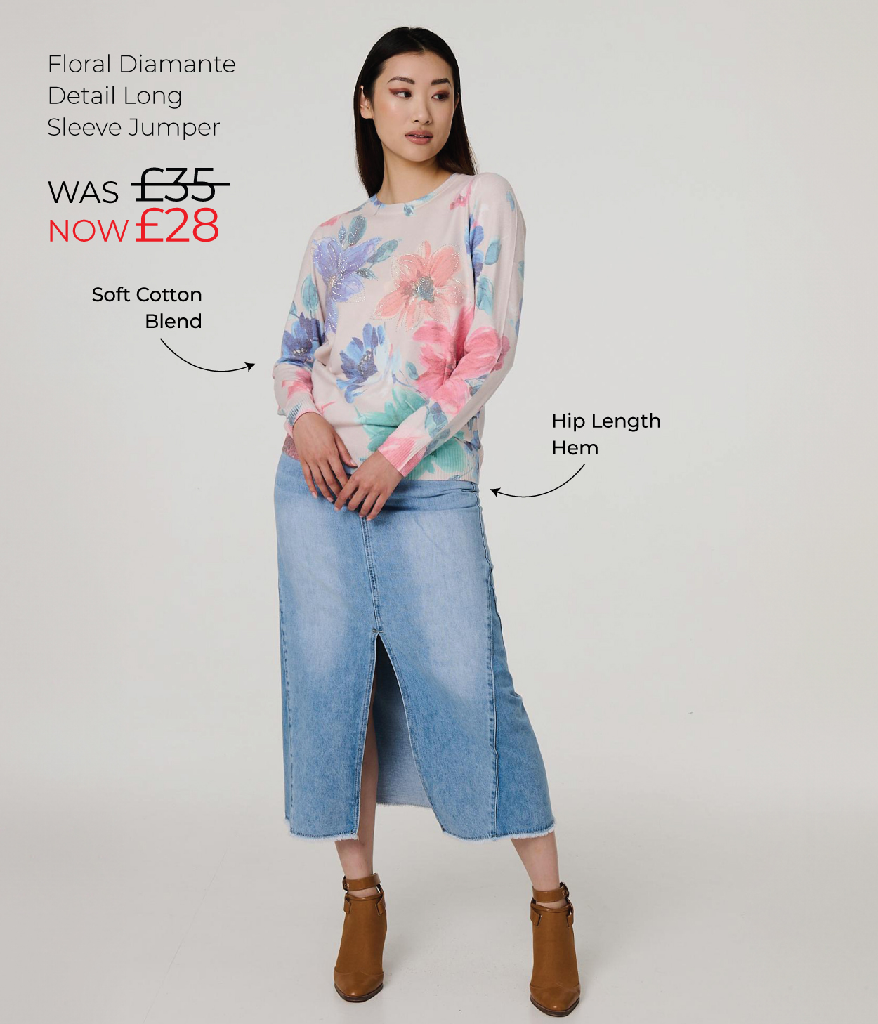 Floral Diamante Detail Long Sleeve Jumper | Shop Now