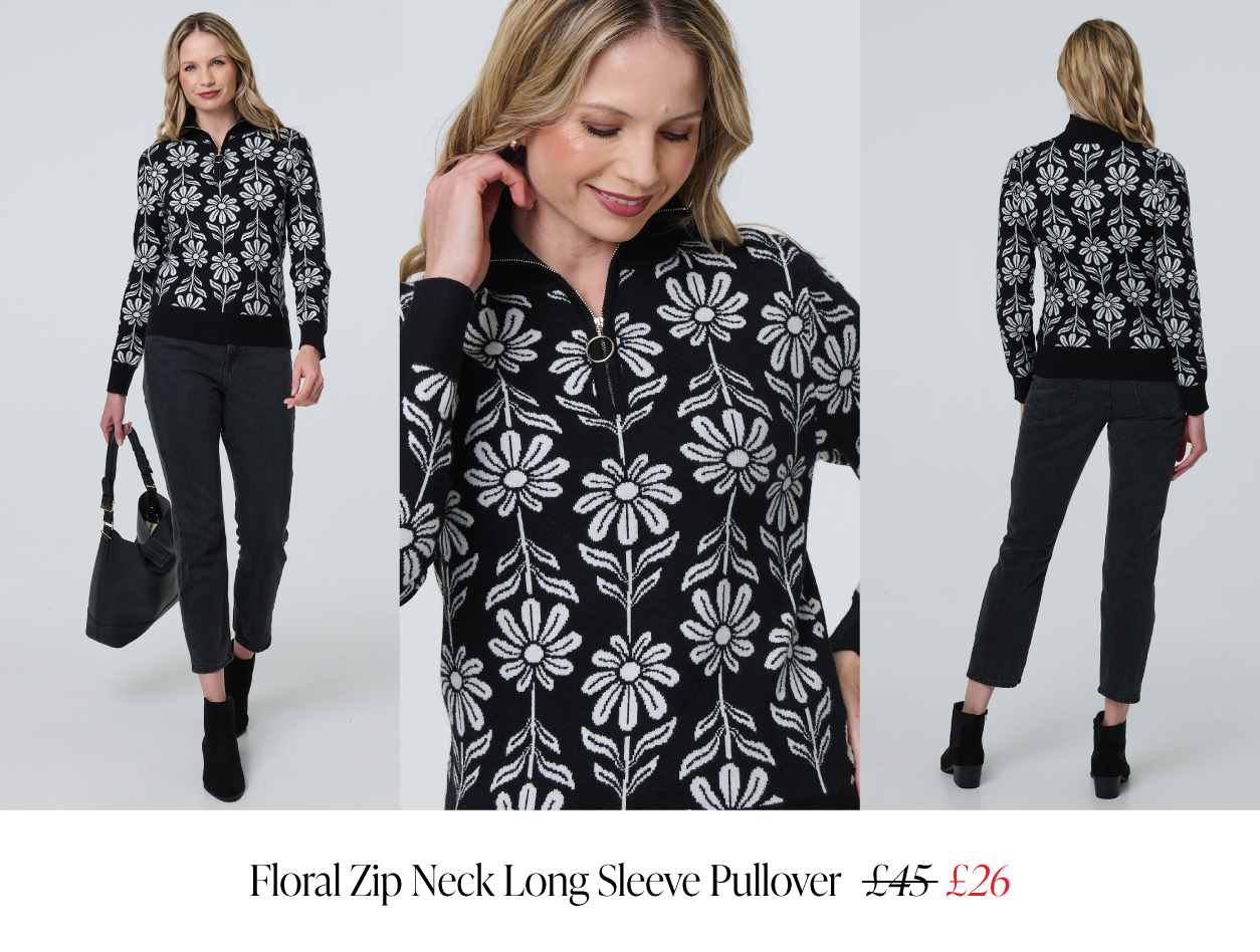 Floral Zip Neck Long Sleeve Pullover  | Shop Now