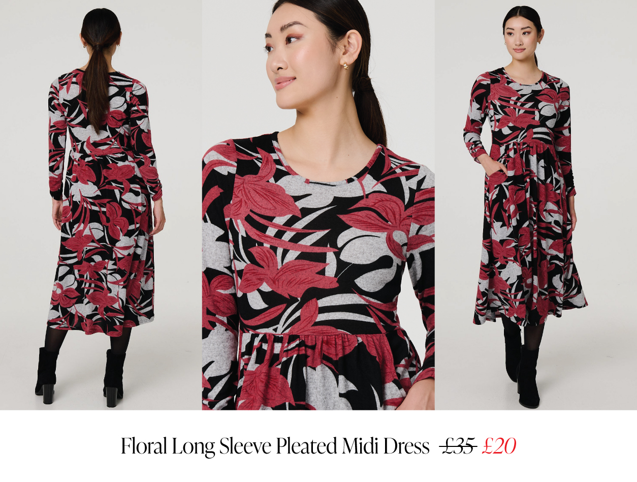 Floral Long Sleeve Pleated Midi Dress | Shop Now