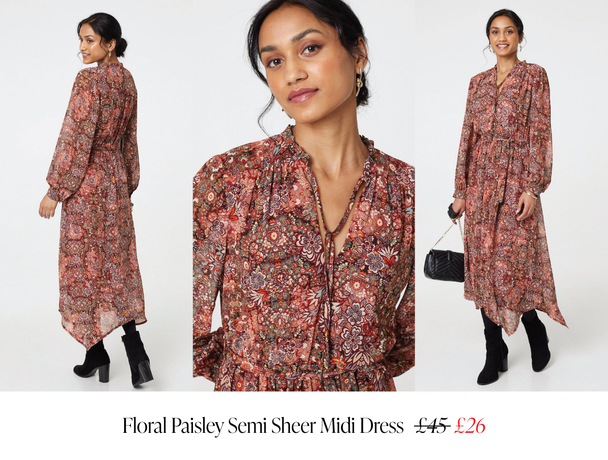 Floral Paisley Semi Sheer Midi Dress | Shop Now