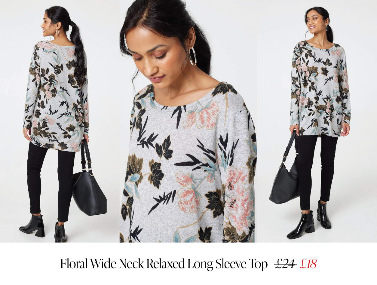 Floral Wide Neck Relaxed Long Sleeve Top | Shop Now